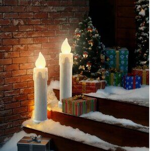 NEW Mr Christmas Set of 2 Flickering Lights Silver Candle 24" Blow Mold